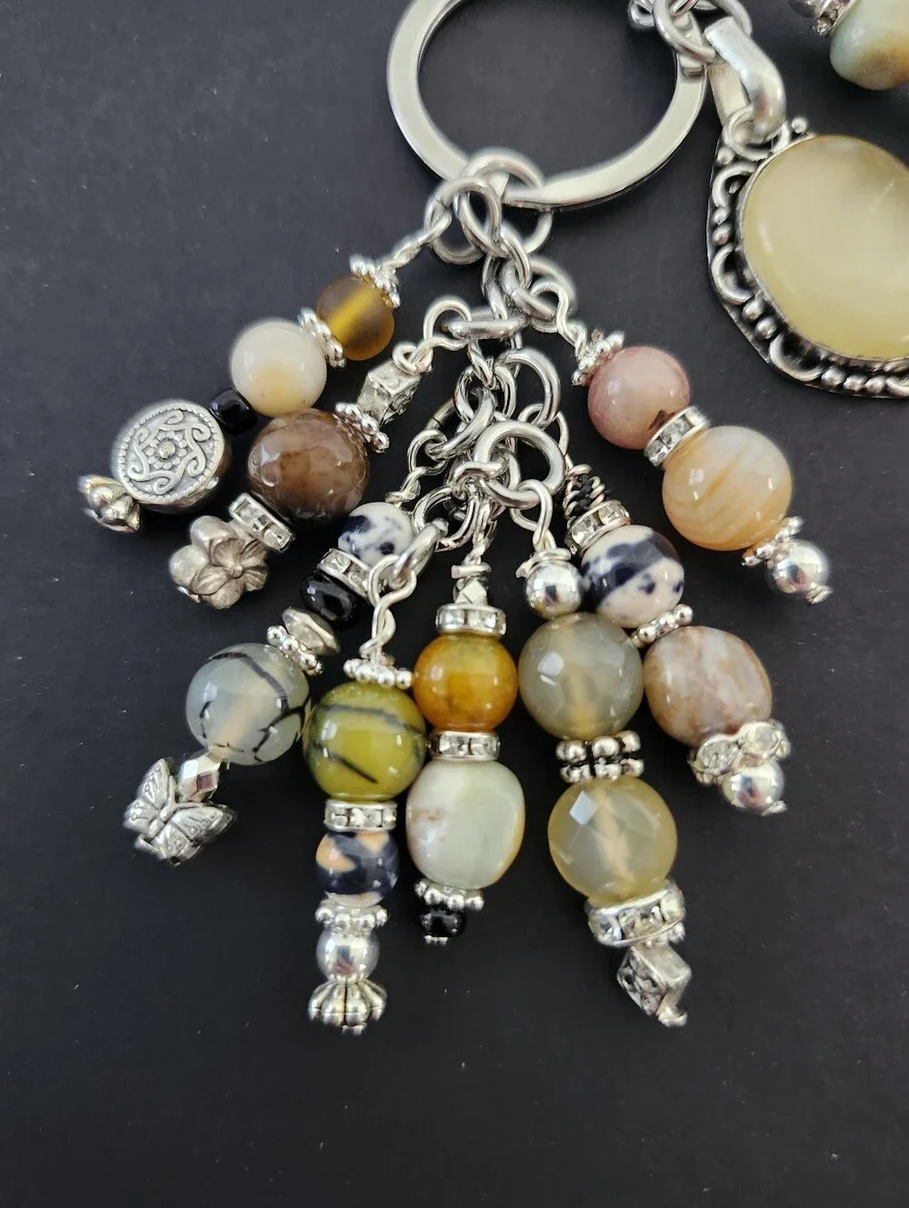 Yellow Agate 925 Frame Purse Charm or Keychain Rhodonite Granite Handcrafted